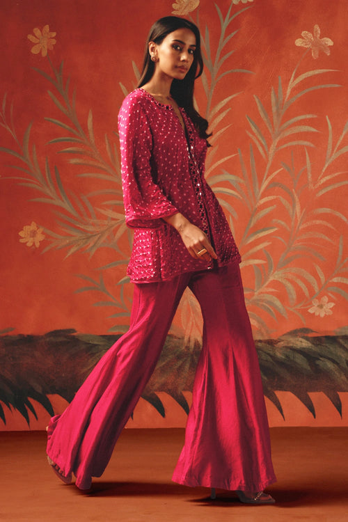 Wild Berry V Neck Peplum Top with Bootcut Pants
