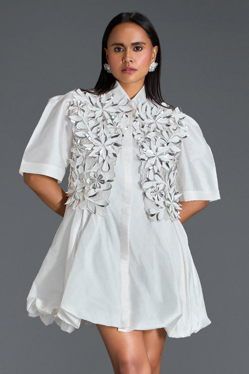 White 3D Floral Jacket and Taffeta Bubble Dress