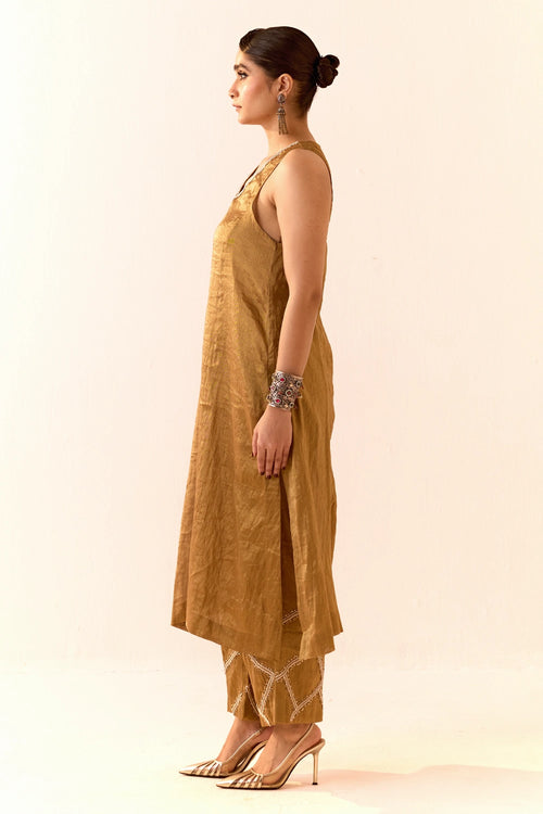 Gold Tissue Kurta Set