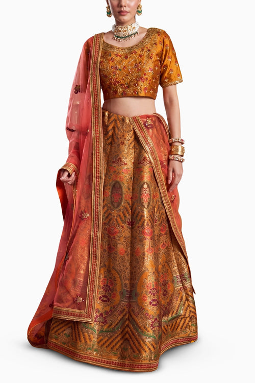 Orange Banarasi Begum Ghaghra Set