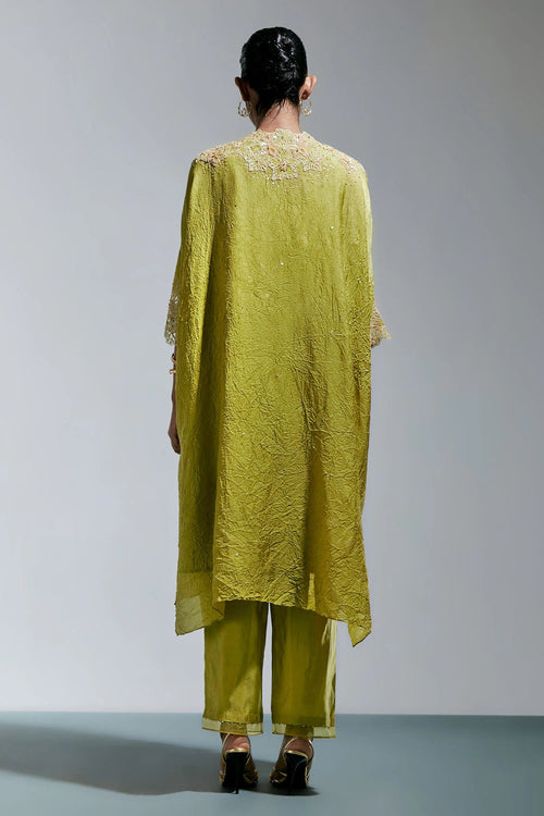 Henna Floral Threadwork Silk Kaftan Set