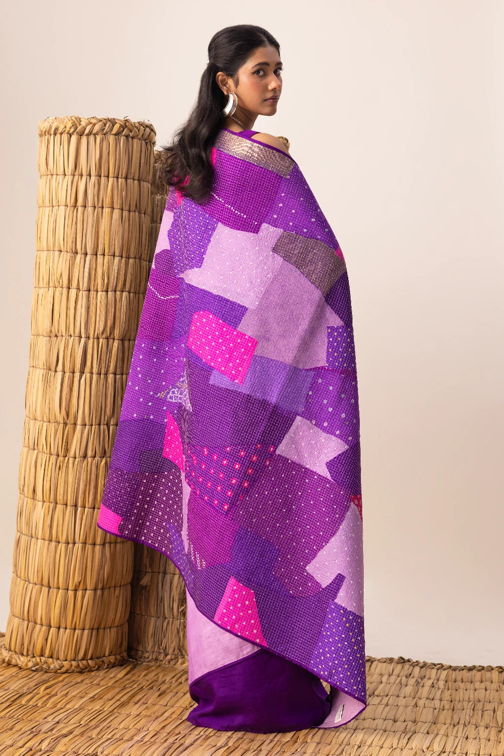 Purple Multi Bandhani Patchwork Saree