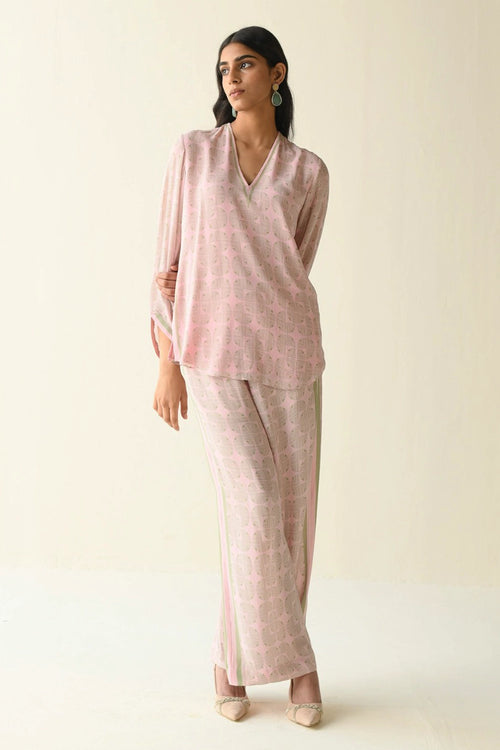 Pink And Grey Printed Co-ord Set