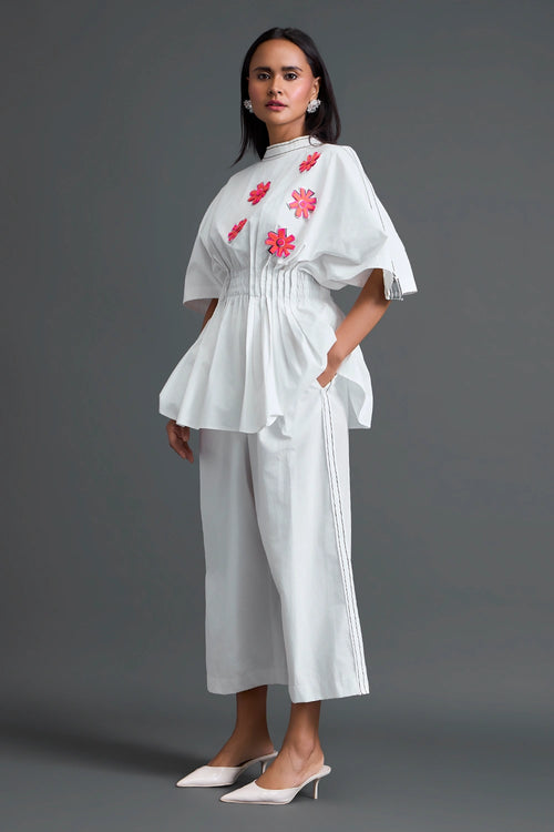 White Floral Peplum Co-ord Set