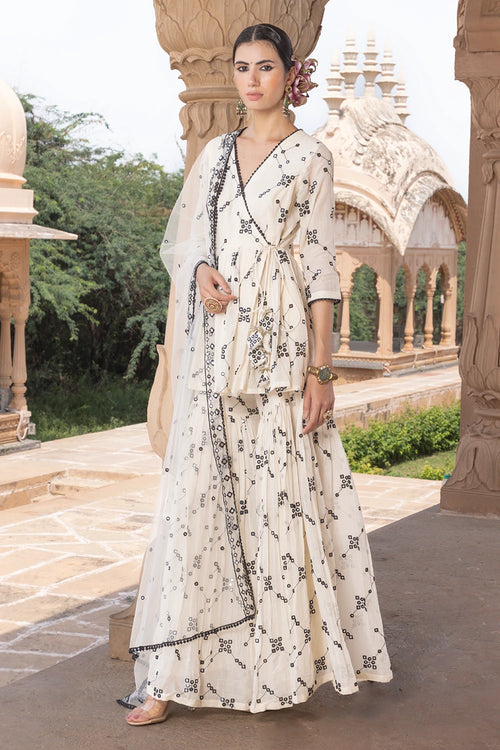 Black and White BK all-over Embroidered Sharara with Dupatta