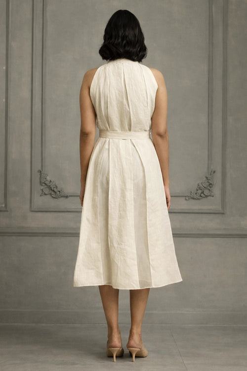 Ivory Embroidered Organza Jacket with Linen Dress