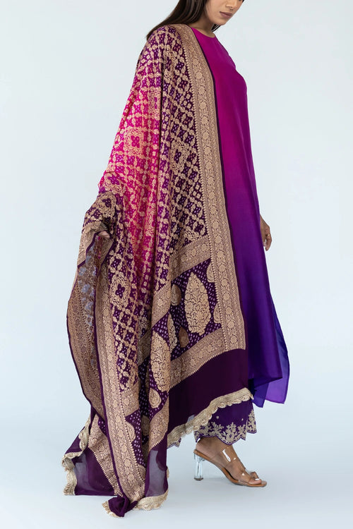 Brinjal Burgandy Ombre Kurta With Dupatta