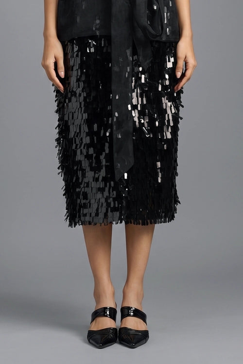 Black Sequin Midi Skirt