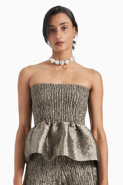 Silver Strapless Babydoll Top