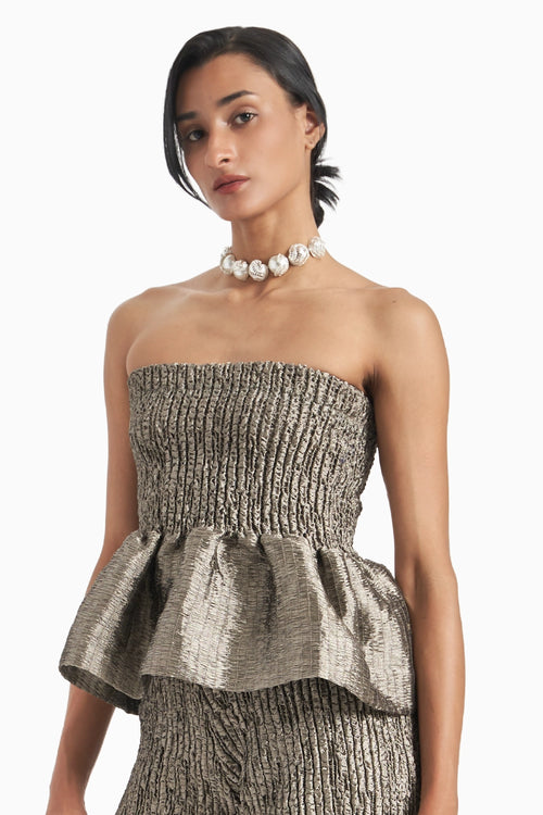Silver Strapless Babydoll Top