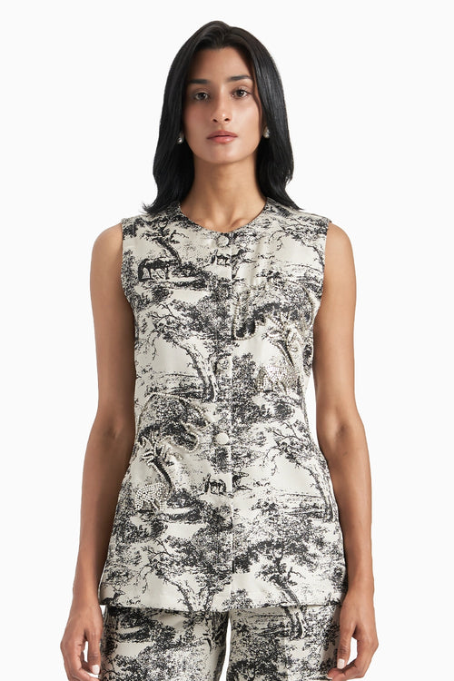 Black And White Silk Jacquard Jacket