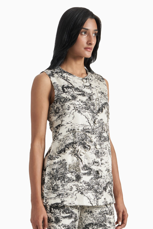 Black And White Silk Jacquard Jacket