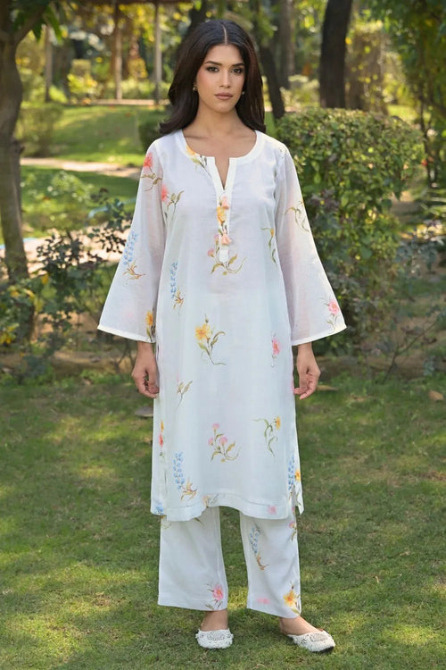 White Cotton Chanderi Co-ord Set