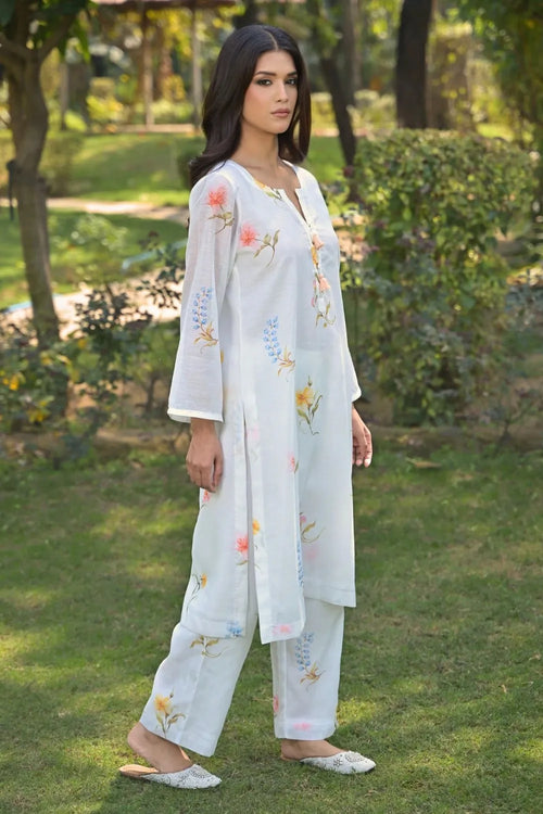 White Cotton Chanderi Co-ord Set
