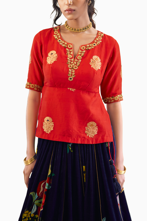Laal Syahi Makhmal Lehenga Set