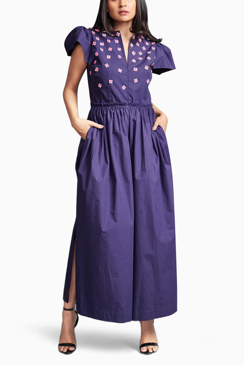 Purple Jumpsuit With Embroidery
