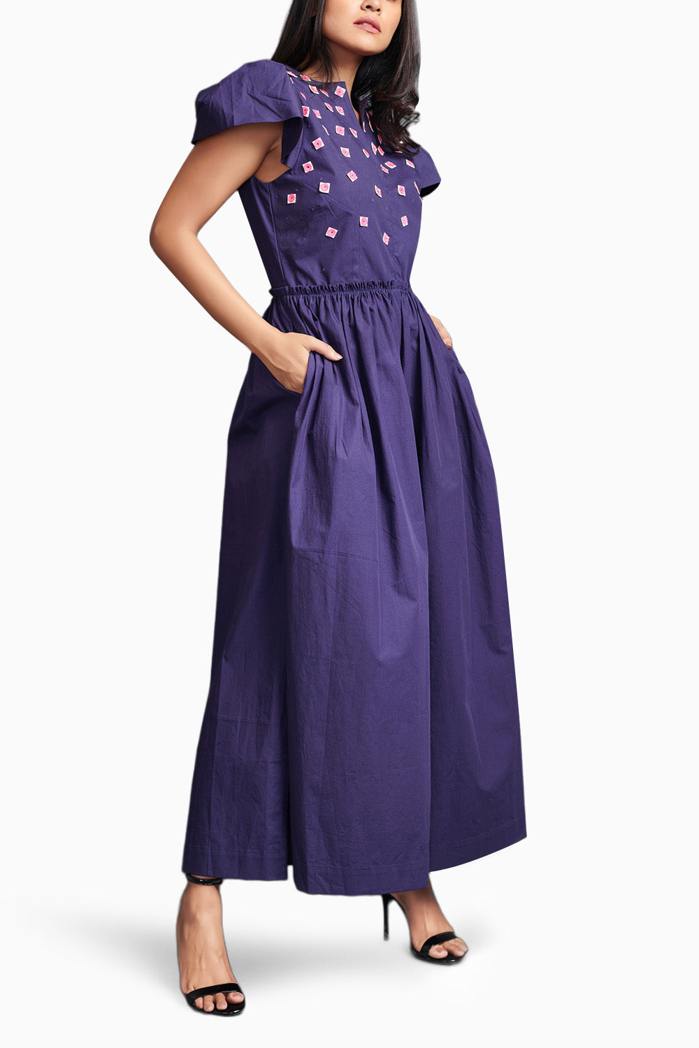 Purple Jumpsuit With Embroidery