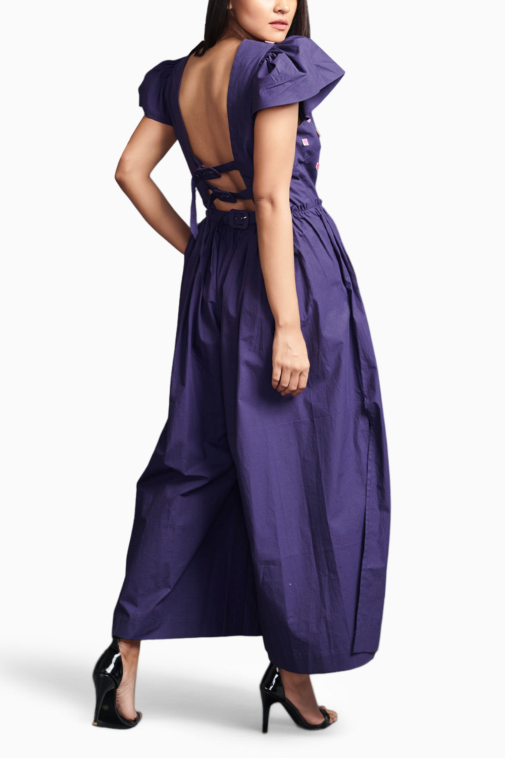 Purple Jumpsuit With Embroidery