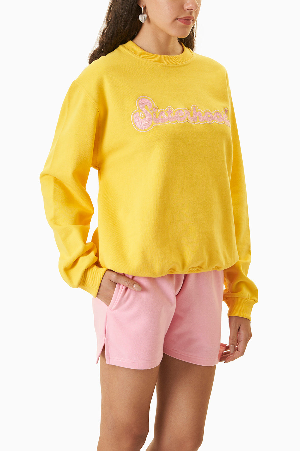 Yellow Sisterhood Embroidered Sweatshirt With Kullu Shorts