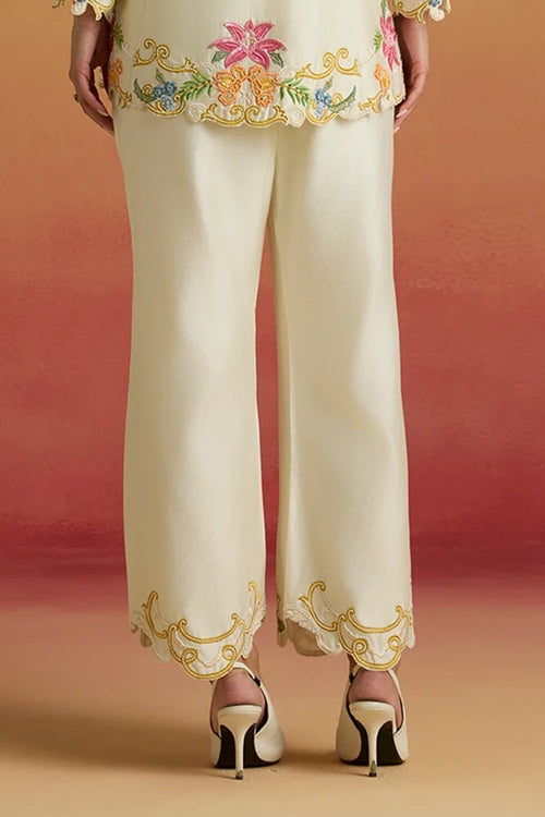 Ivory Threadwork and Beadwork Amaryllis Pants