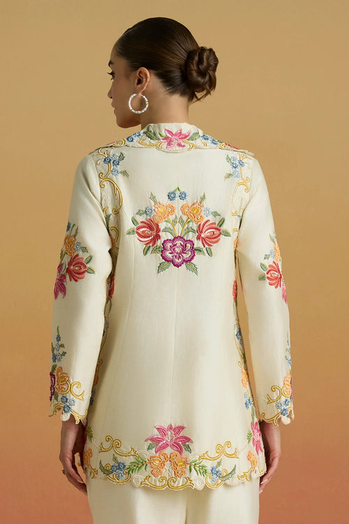 Ivory Threadwork and Beadwork Flared Amaryllis Jacket
