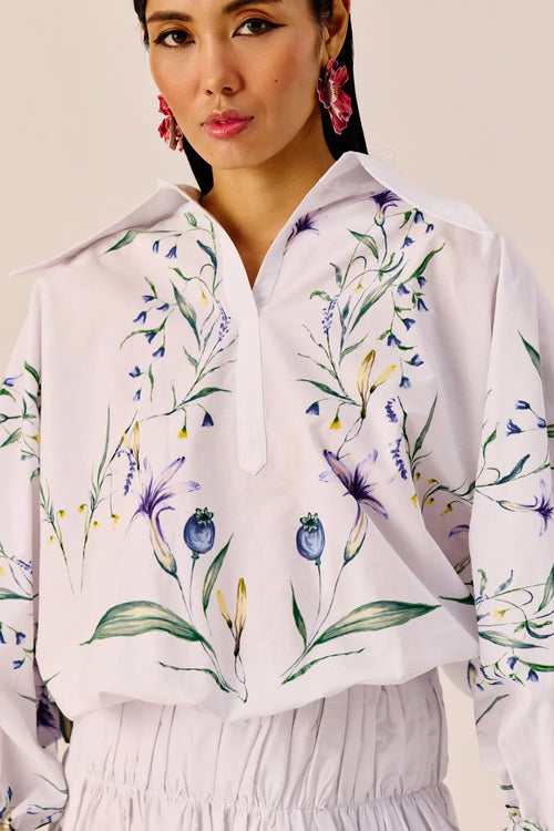 White Floral Embroidered Balloon Mini Dress