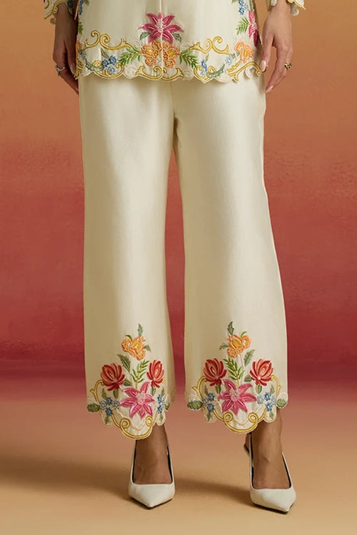Ivory Threadwork and Beadwork Amaryllis Pants