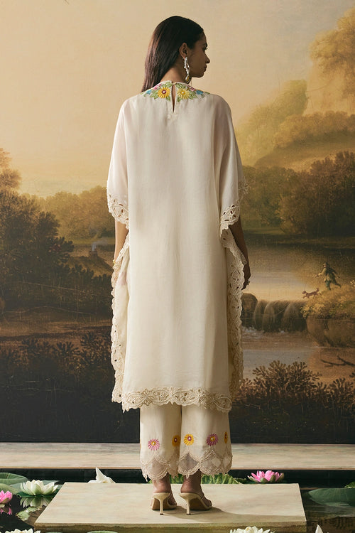 Ivory Floral Scallop Detail Kaftan