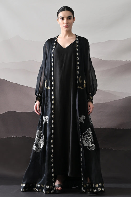 Black Kaftan With Handcrafted Borders