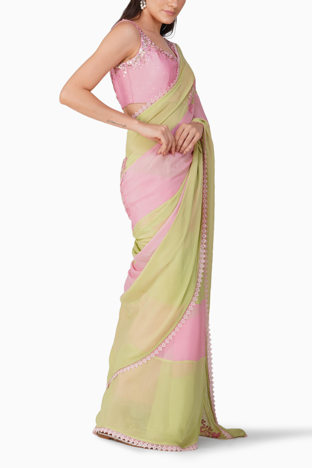 Starry Rose Striped Saree Set