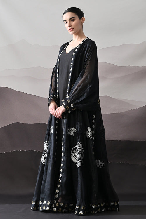 Black Kaftan With Handcrafted Borders