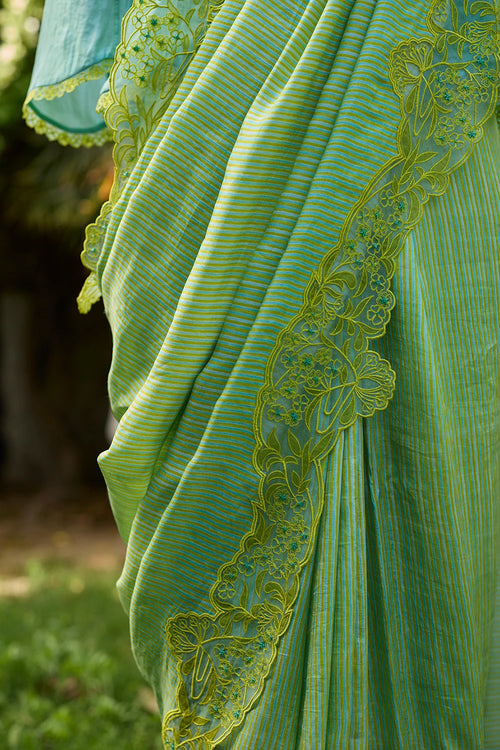 English Morning Green Embroidered Saree With Blouse