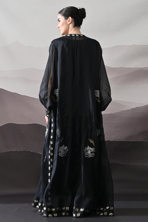 Black Kaftan With Handcrafted Borders