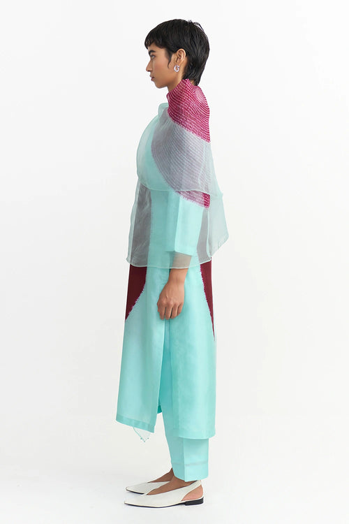 Shibori Monsoon Blue Organza Dupatta