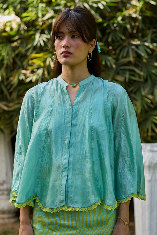 Drifting Clouds Blue Embroidered Blouse