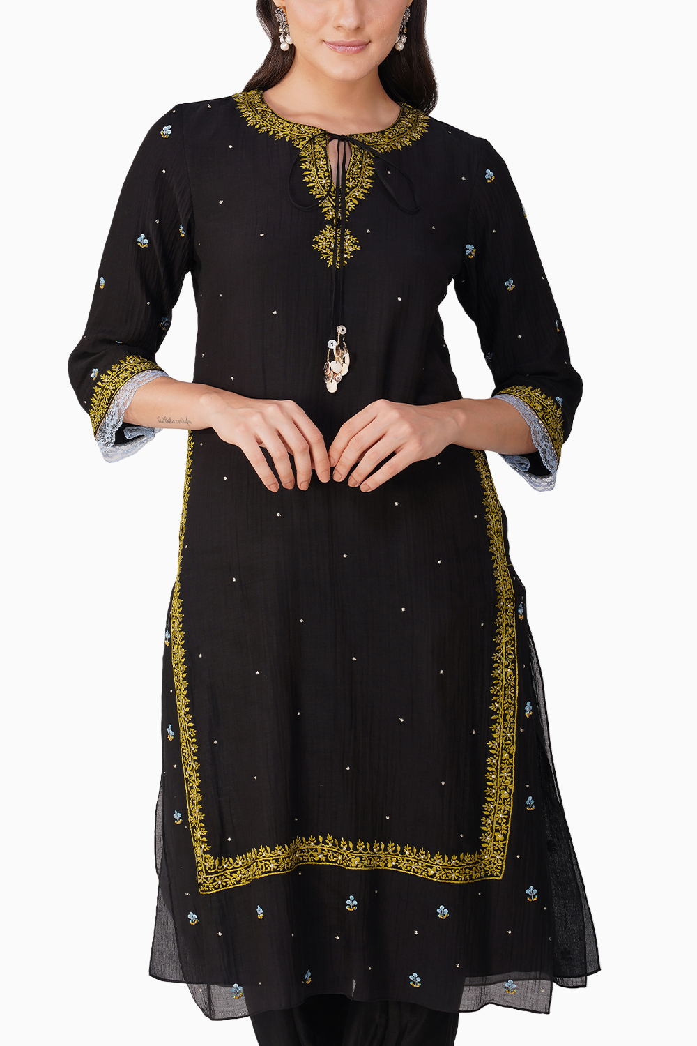 Cosmic Flower Black Kurta Set