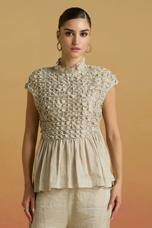 Silver Beaded Smocked Amaryllis Top