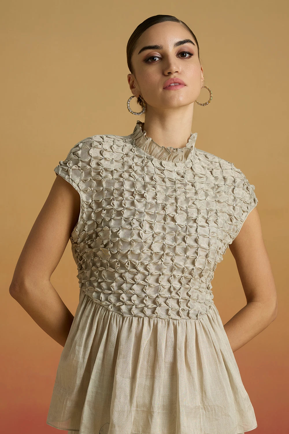 Silver Beaded Smocked Amaryllis Top