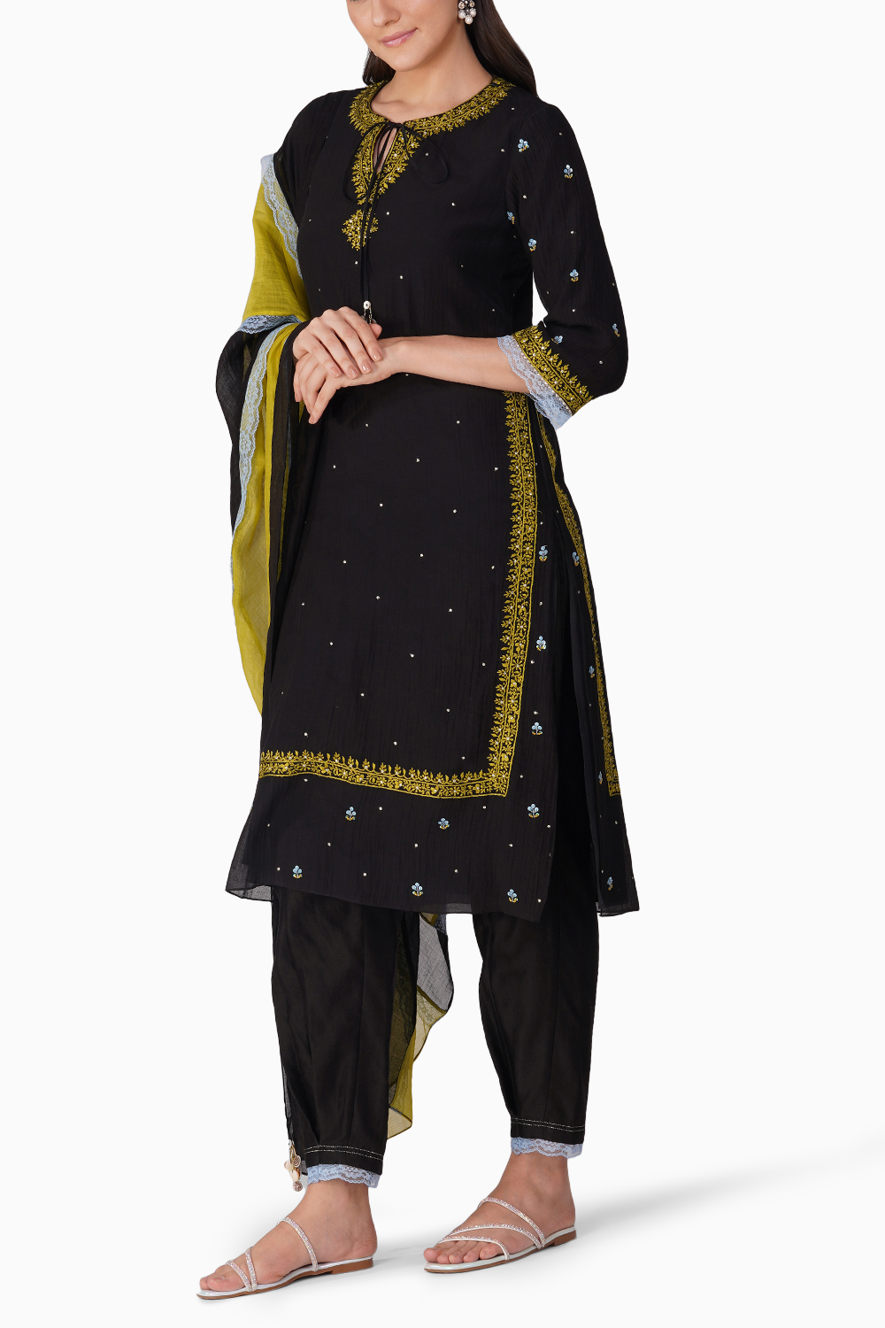 Cosmic Flower Black Kurta Set