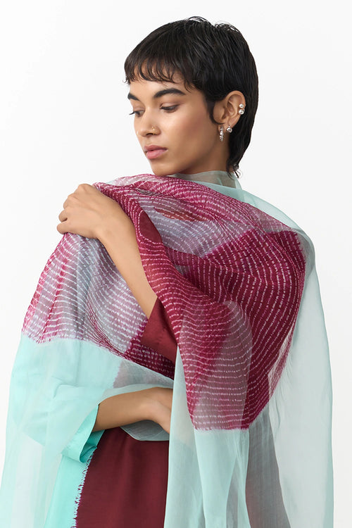 Shibori Monsoon Blue Organza Dupatta