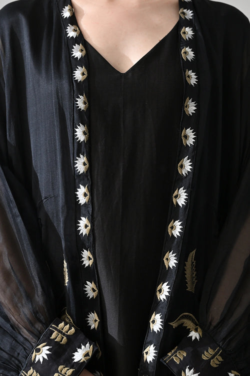 Black Kaftan With Handcrafted Borders