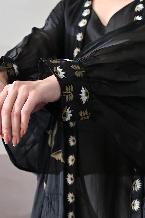 Black Kaftan With Handcrafted Borders