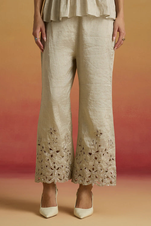 Silver Tonal Cutwork Amaryllis Pants