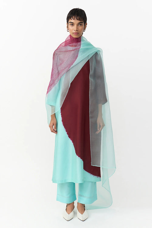 Shibori Monsoon Blue Organza Dupatta