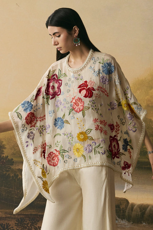 Ivory Floral Bloom Short Kaftan