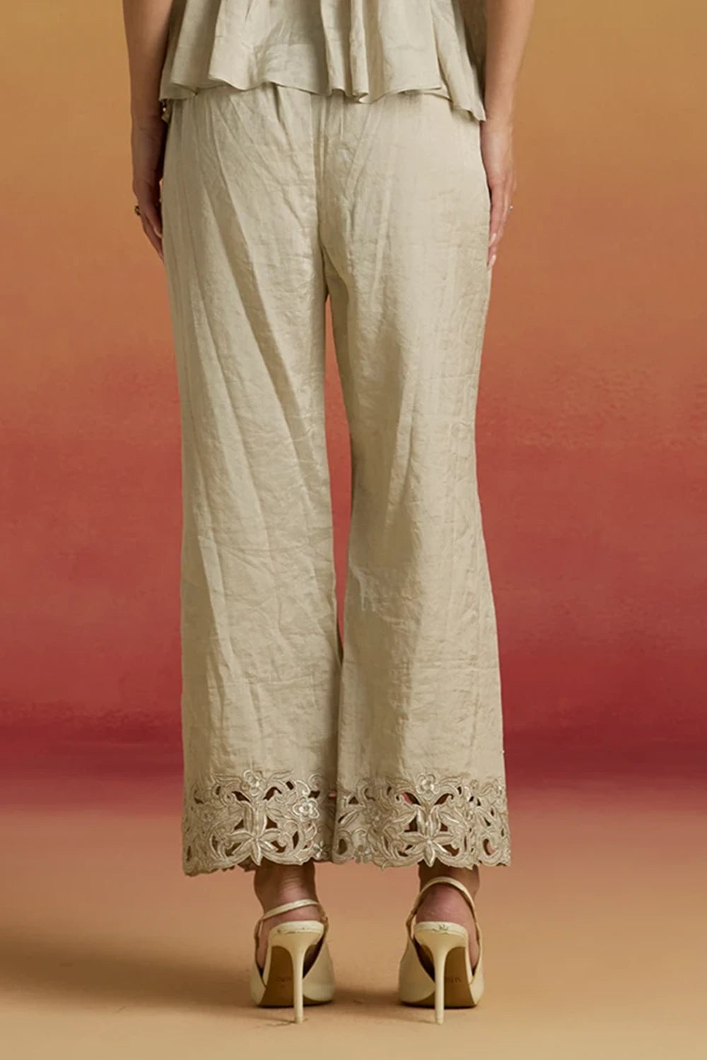 Silver Tonal Cutwork Amaryllis Pants