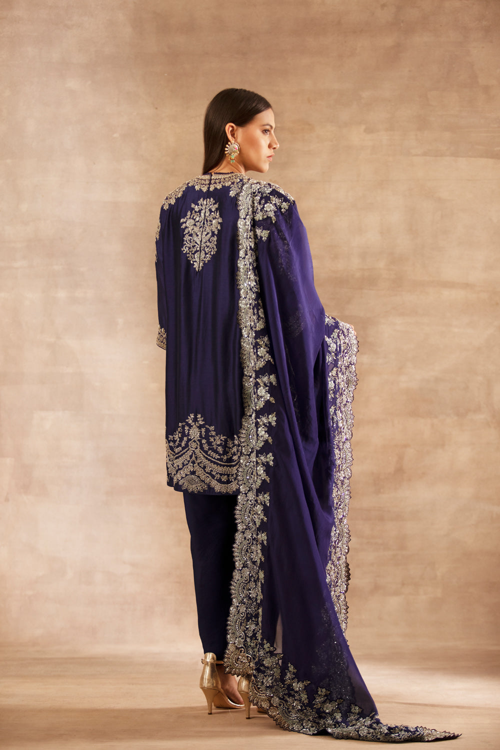 Purple Embroidered Tunic and Dhoti Pants with Dupatta