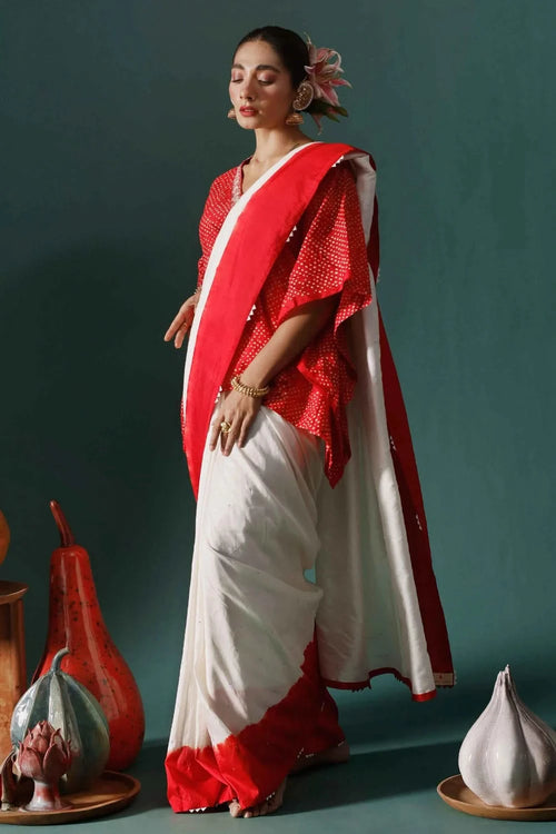 Red White Haze Saree