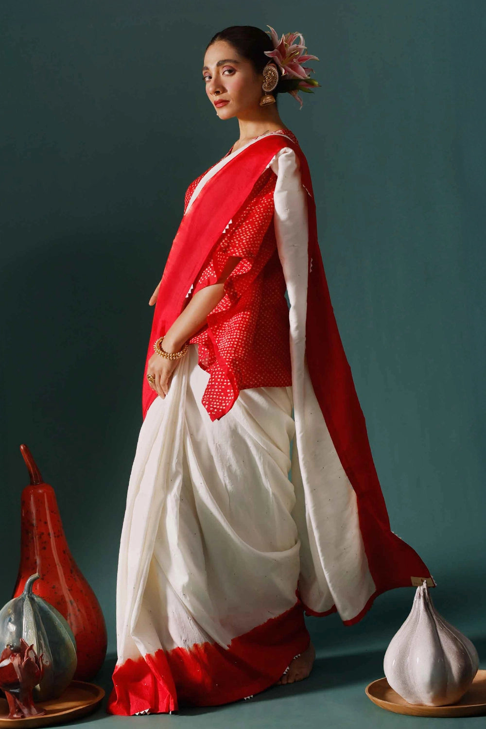 Red White Haze Saree