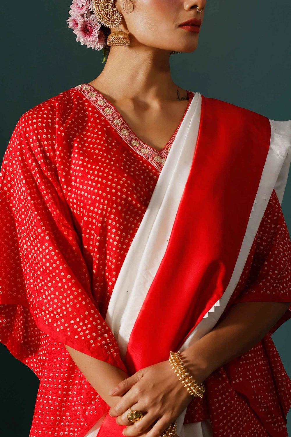 Red White Haze Saree